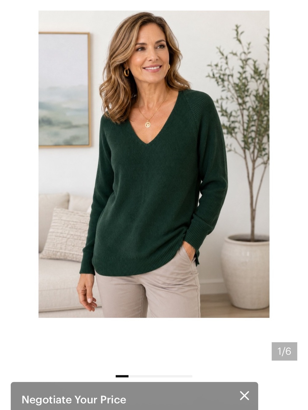 Athleta Forest Green V-Neck Ribbed Sweater